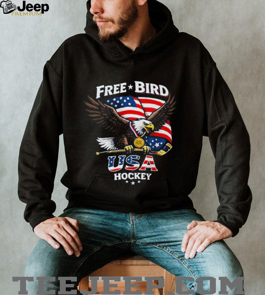 USA Hockey Free Bird American Flag Bald Eagle Gold Medal T Shirt