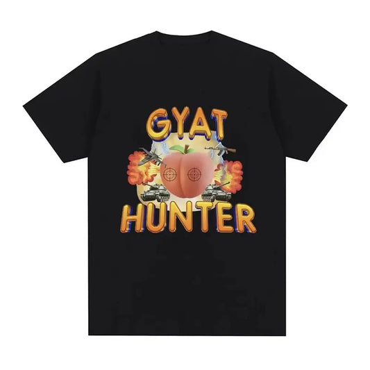 Gyattt Hunter Funny Meme Vintage Graphic T-shirt Women's Fashion Retro Short sleeved T-shirt Casual Loose Large T-shirt Street Clothing Menswear Top