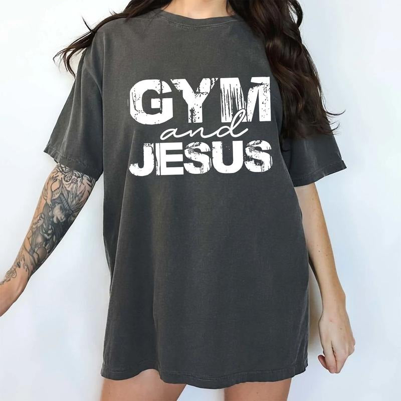 Gym And Jesus Comfort Colors Shirt, Faith Workout Unisex Graphic Tee, Religious T-Shirt, Gift For Christian Gym, Aesthetic Clothing