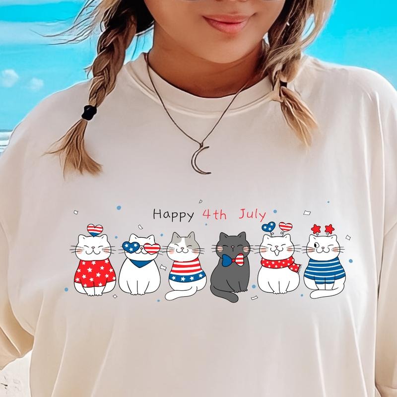 HAPPY 4TH OF JULY CATS SHIRT JULY 4TH SHIRT, 4TH OF JULY MEN SHIRT, UNISEX COTTON SHIRT, OVERSIZED HOLIDAY SUMMER SHIRT Comfort Fabric
