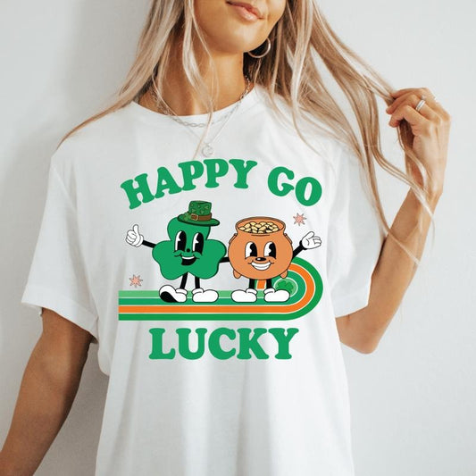 HAPPY GO LUCKY ST. PATRICKS SHIRT (COMFORT COLORS T-SHIRT, CASUAL SHIRT UNISEX, HOLIDAY SHIRT, ST. PATTYS DAY) Comfortable Fit