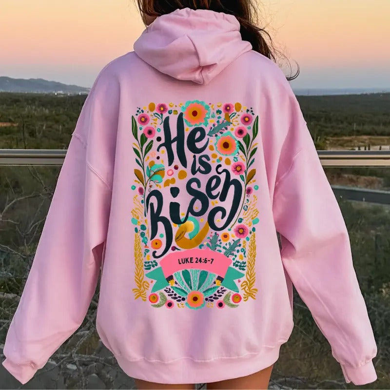 HE IS RISEN 1 SWEATSHIRT,  CHRISTIAN HOODIE OVERSIZED COMFY CASUAL COTTON HOODIE Comfort Light Unisex Womenswear Minimalist Sleeves Style Long Sleeves Love Sweaters Tops