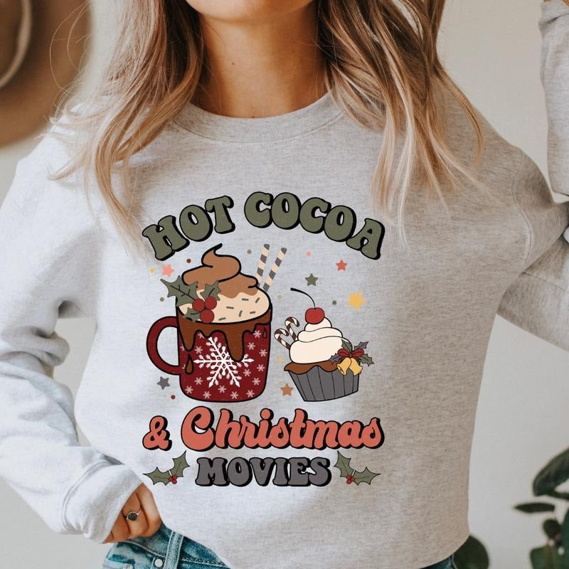 HOT COCOA AND CHRISTMAS MOVIES CREWNECK (Crewneck Sweatshirt, Unisex Fit, Causal Sweatshirt for Christmas, Christmas Holiday Sweatshirt) Womenswear Hoodie