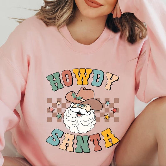 HOWDY SANTA WESTERN CHRISTMAS Crewneck (Crewneck Sweatshirt, Unisex Fit, Causal Sweatshirt for Christmas, Christmas Holiday Sweatshirt) Casual Womenswear
