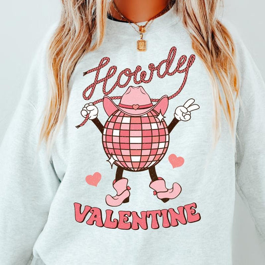 HOWDY VALENTINES  DISCO CREWNECK (Crewneck Sweatshirt, Unisex Fit, Casual Sweatshirt for Valentines, Holiday Sweatshirt) Fabric Womenswear