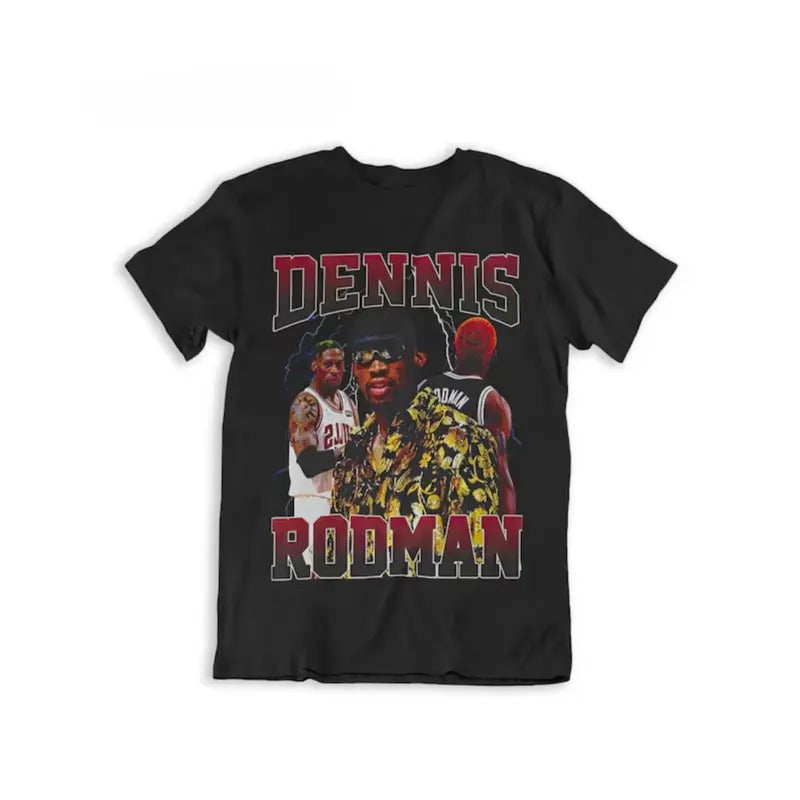 Hall of Fame Dennis Rodman Basketball Player Vintage Style Reprint Black Unisex T-Shirt Menswear Top Underwear Man Tshirt Streetwear Tropical Shortsleeve Bestie Crewneck Round Neck