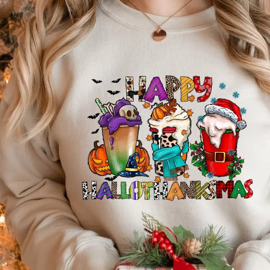 HalloThanksMas Sweashirt, Holiday Season Shirt, Holiday Shirt, Halloween Shirt, Thanksgiving Shirt, Christmas Shirt, Holiday Season Gift