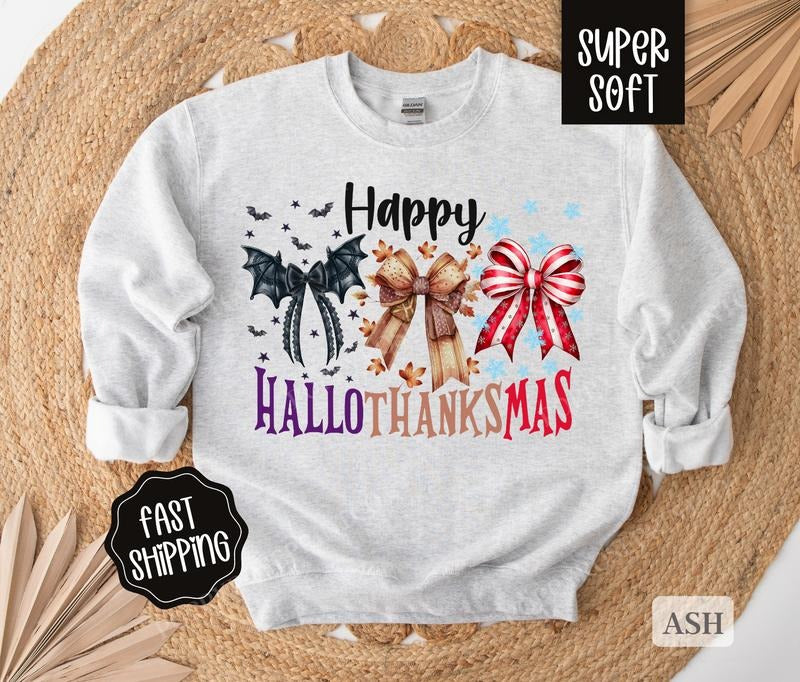 Hallothankmas Sweatshirt, Christmas Sweater,  Halloween Sweatshirt, Women's Holiday Crewneck