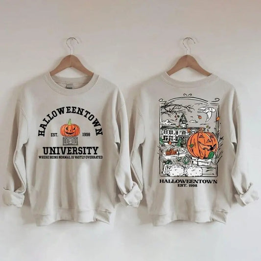 Halloween Back and Front Sweatshirt, Halloween Women's Sweatshirt, Halloween Pumpkin Horror Shirt, Halloween Shirt,...
