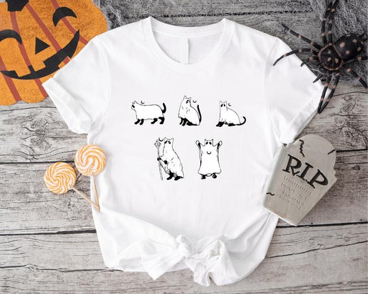 Halloween Cat T-Shirt, Funny Ghost Halloween Shirt, Cat Lover Gift Tee, Spooky Season Tee