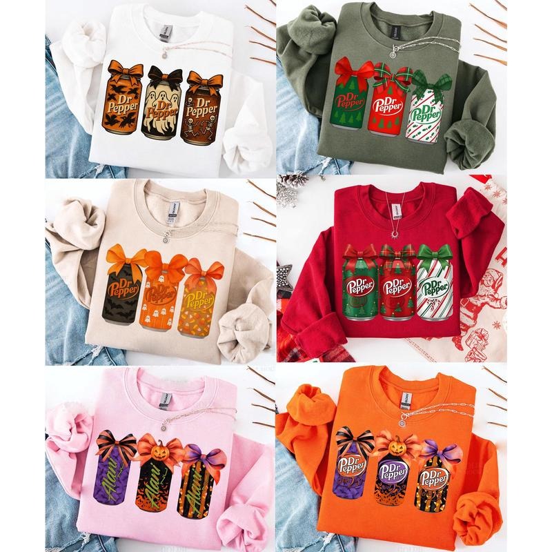 Halloween Christmas Drink Coquette Cotton Sweatshirt, Retro Dr.P3pper Sweatshirt, Favorited Energy Drink, Christmas Sweatshirt, Festive soda Sweatshirt