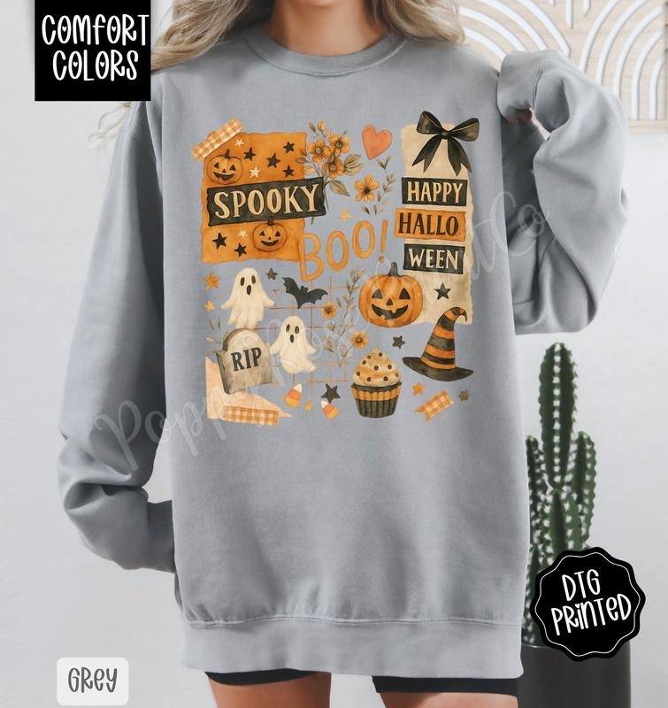 Halloween Collage Comfort Colors Sweatshirt, Trendy Women's Crewneck