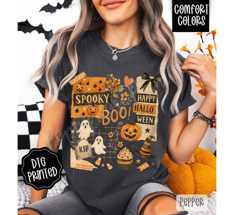 Halloween Collage Shirt Comfort Colors, Trendy Women's Tshirt