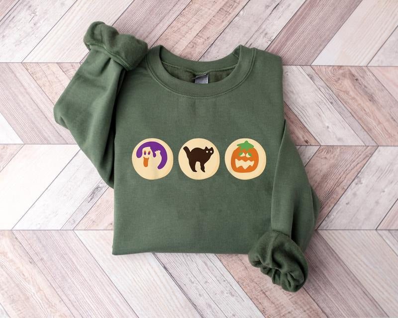 Halloween Cookies Boo Sweatshirt, Spooky Season Sweatshirt, Ghost Back Cat And Pumpkin Halloween Shirt,  Halloween...