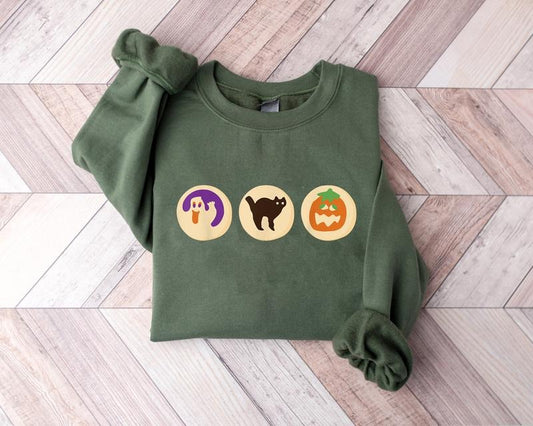 Halloween Cookies Boo Sweatshirt, Spooky Season Sweatshirt, Ghost Back Cat And Pumpkin Halloween Shirt,  Halloween...