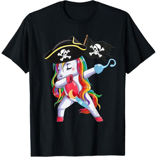 Halloween Dabbing Cute Pirate Unicorn Apparel Kids Girls T-Shirt made in usa