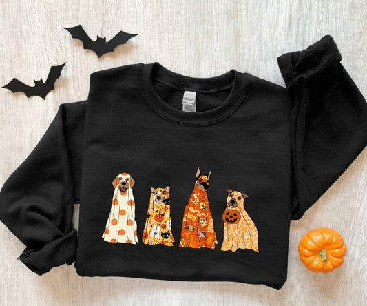 Halloween Ghost Dogs Sweater, Halloween Pumpkin Dog Tee Shirt, Ghost Dog Pumpkin Sweatshirt, Spooky Season Shirt, Gift For Dog Lovers