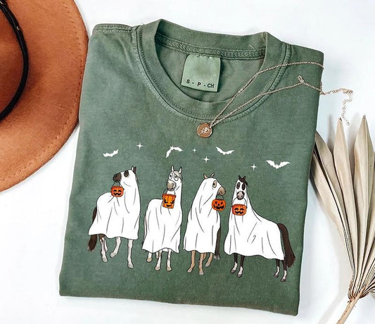 Halloween Ghost Horses Sweatshirt, Cute Ghost Horses Girly Shirt, Ghost Horses Sweatshirt, Halloween Gift For Horse Lovers, Horse Halloween Sweatshirt, Vintage Horse Ghost Shirt