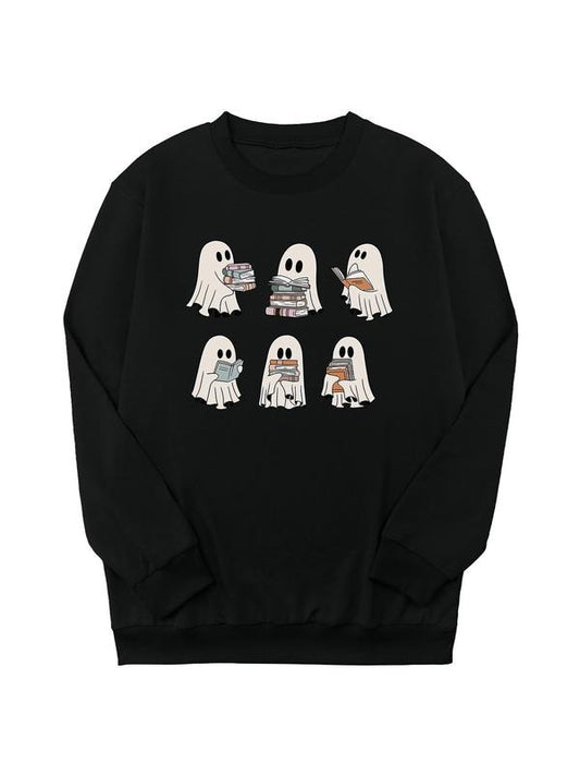 Halloween Ghost Print Crew Neck Sweatshirt, Casual Long Sleeve Pullover for Daily Wear, Kids Clothing for All Seasons...