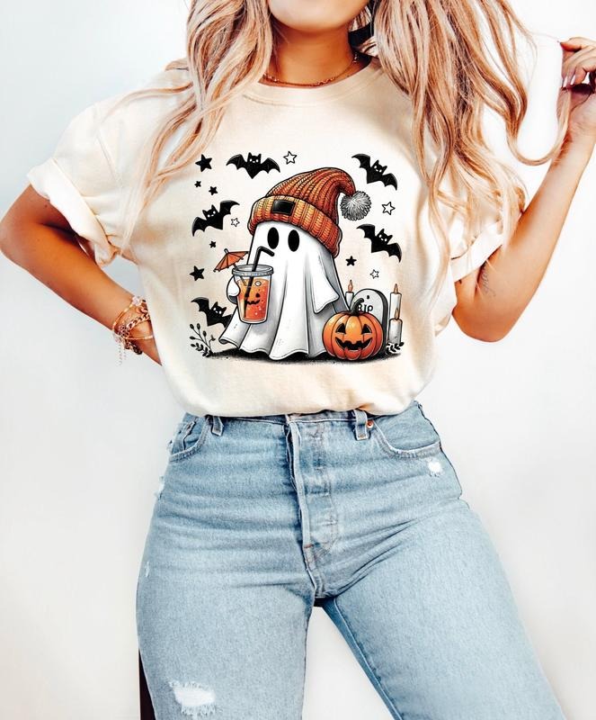 Halloween Ghost Pumpkin Spice Latte Shirt, Cute Ghost Shirt, Pumpkin Fall Halloween Shirt, Cute Fall Autumn Shirt, Spooky Season Shirt, Fall Coffee Shirt, Ghost Pumpkin Shirt, Womens Halloween Shirt