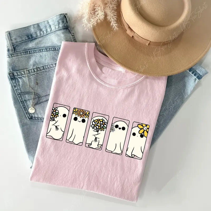 Halloween Ghost Shirt, Floral Ghost Shirt, Womens Spooky Season Shirt, Halloween Party Shirt, Fall Graphic Tee, Ghost...