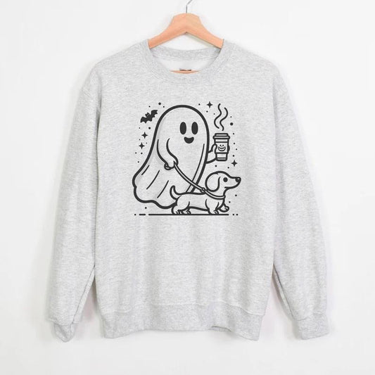 Halloween Ghost Sweatshirt, Dachshund Halloween Sweater, Spooky Ghost Shirt, Halloween Dog Sweatshirt, Spooky Season,...
