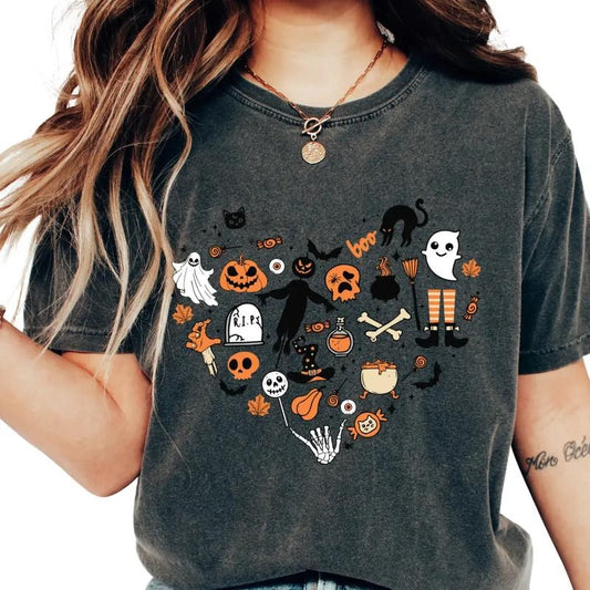 Halloween Heart Shirt, Retro Halloween Tee, Comfort Colors Shirt, Ghost Halloween Shirt, Casual Shirt Unisex, Halloween Clothing, Graphic Halloween Apparel, Casual Cotton T-shirt, Unisex Halloween