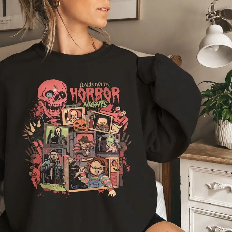 Halloween Horror Nights Universal Studios Sweatshirt,Horror Halloween shirt,Scary Movie Tee,GhostFace Shirt,Freddy,Chucky,Horror Movie Shirt