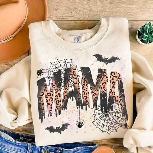 Halloween Mom Shirt, Mama Leopard Halloween Sweatshirt, Spooky Season Design, Funny Halloween Mama Tee, Gift for Mom Halloween Shirt Top Womenswear