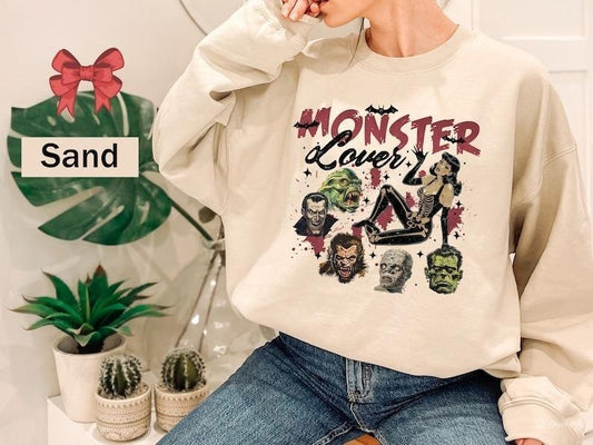 Halloween Monster Sweatshirt, Vintage Halloween Horror Movie Shirt, Vampire Shirt, Trendy Witch Sweater, Scary Movie Crewneck Halloween Gift