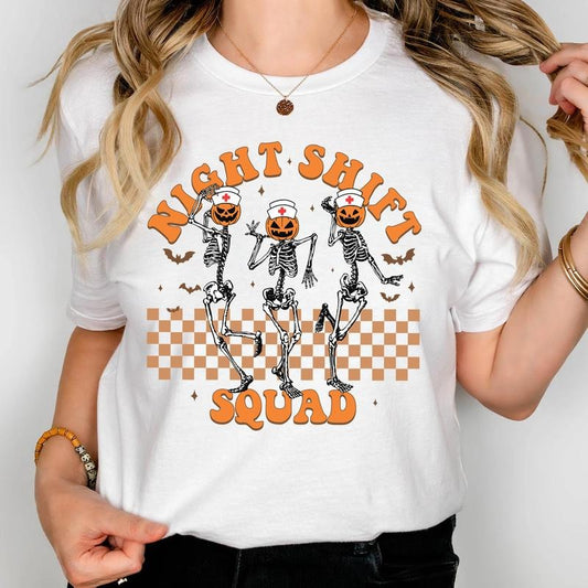 Halloween Night Shift Squad T-shirt for Nurse, Funny Nurse Team Shirt, Skeleton Tee, Cute Halloween Shirt