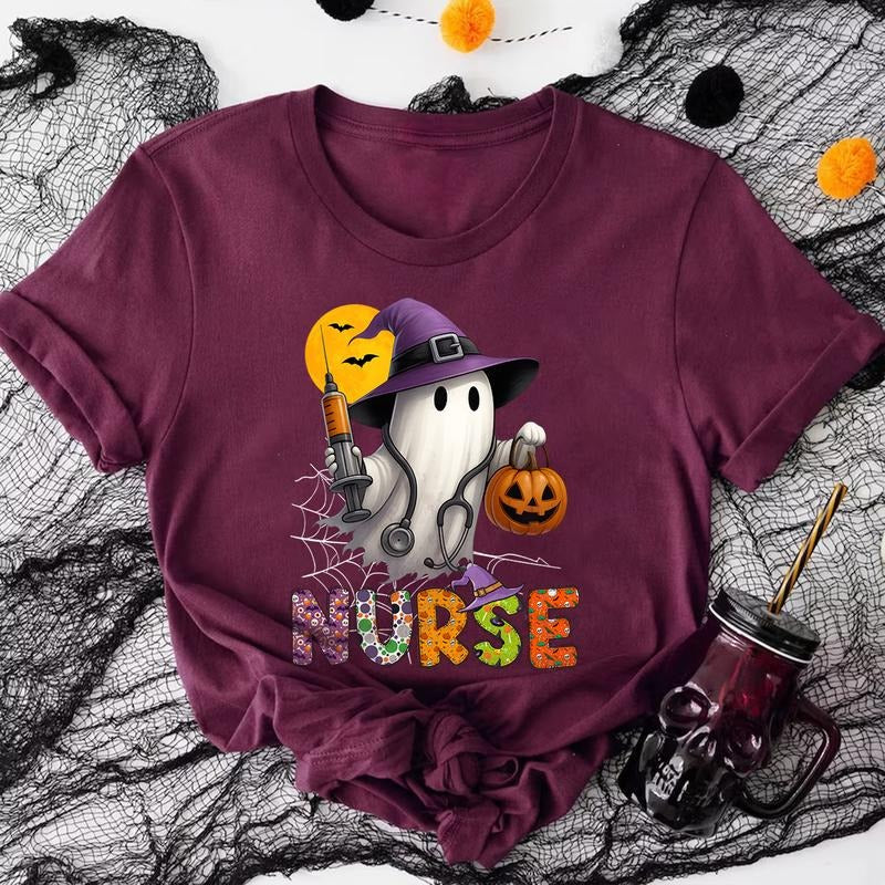 Halloween Nurse Shirt - Cute Ghost Witch Pumpkin T-Shirt for Nurses - Spooky Medical Fall Tee