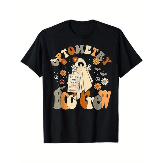 Halloween Ophthalmology Ghost Crew Ghost T-Shirt Halloween Thanksgiving Christmas, creative patterns, variable short-sleeved shirts, high-quality cotton fabrics, to create exclusive fashion for Halloween, Christmas, and Valentine's Day Made in USA