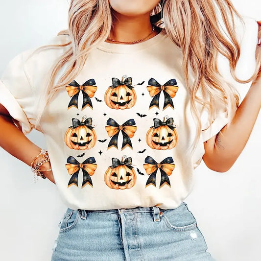 Halloween Pumpkin Coquette Bow Shirt Spooky Season Coquette Vintage Tee