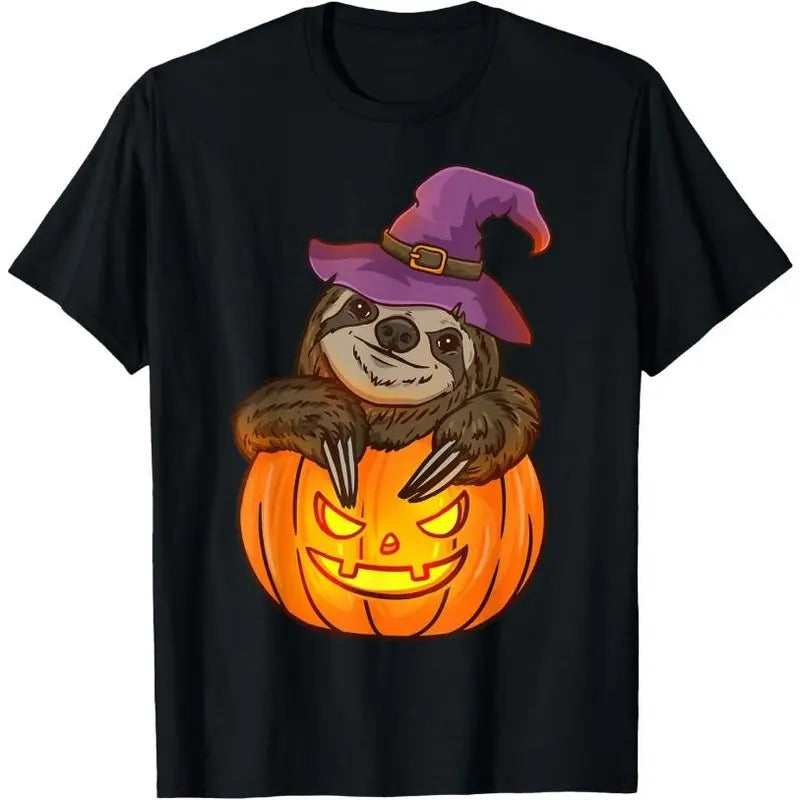 Halloween Pumpkin Sloth Halloween T-Shirt Made in USA