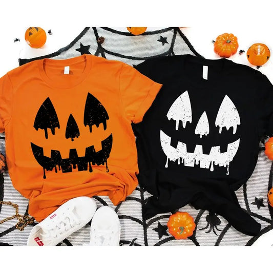 Halloween Pumpkin Unisex T-shirt, Halloween Matching Shirt, Halloween Party Tee, Funny Halloween Shirt, Jack-O-Lantern Shirt Casual Cotton