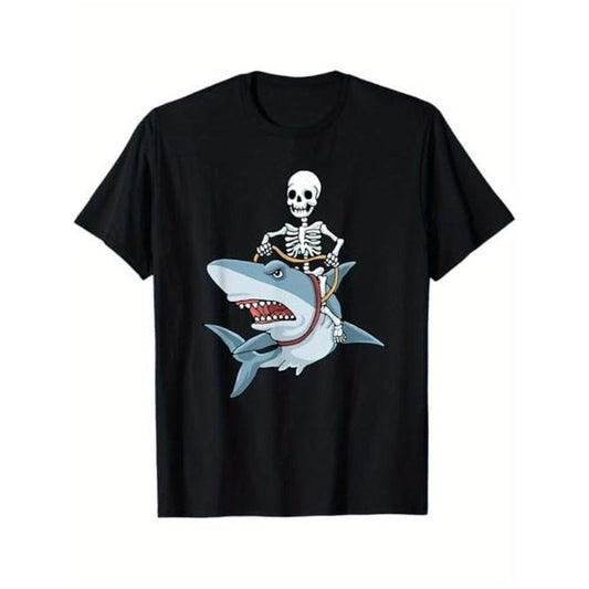 Halloween Shark Skeleton Riding a Shark T-Shirt, Halloween Thanksgiving Christmas Gift for Men Family Friends Made in USA...
