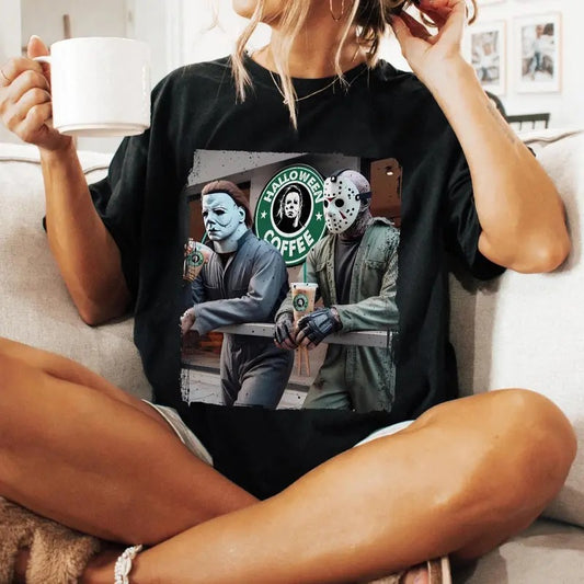 Halloween Shirt, Horror Movies Shirt, Jason Micheal Myers Shirt, Funny Halloween Shirt, Halloween Dunkin Donuts, Unisex Short Sleeve Tee Shirt