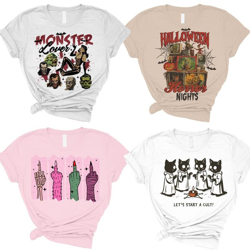 Halloween Shirts Round 4- Print is Sublimation, Unisex Non-Fitted T-Shirt,Funny Tee, Gift Idea, Relaxed Fit, Casual Apparel,Great with Jeans Top Womenswear