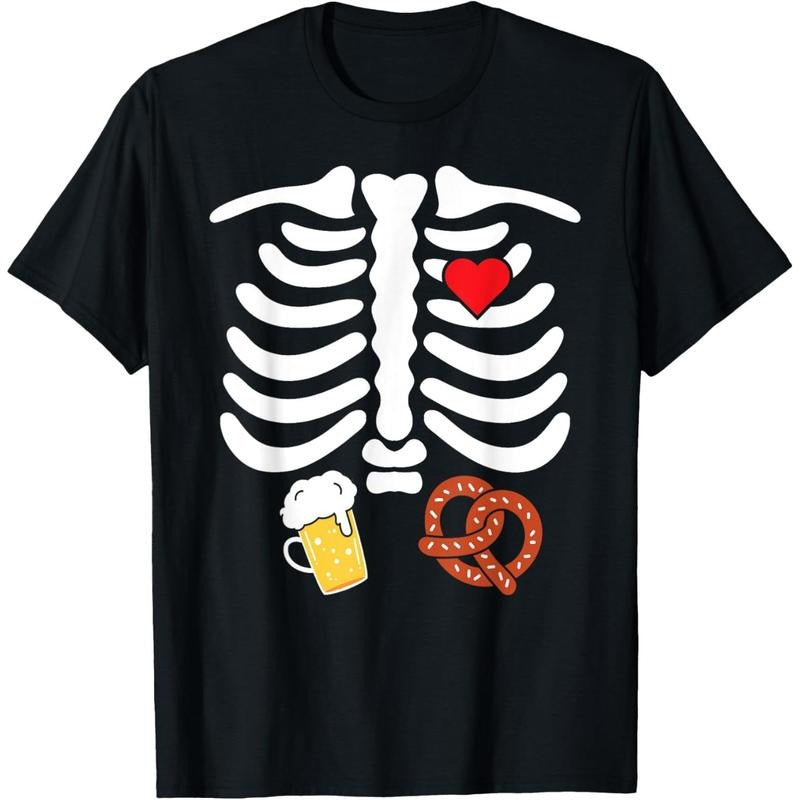 Halloween Skeleton Food Belly Beer Pretzel T Shirt T-Shirt made in usa