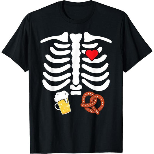 Halloween Skeleton Food Belly Beer Pretzel T Shirt T-Shirt made in usa