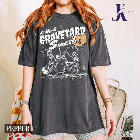 Halloween Skeleton Shirt, Dancing Skeleton Shirt, Halloween Comfort Color Shirt,  Long Sleeve Halloween Comfort Colors  Shirt, Trendy Fall Spooky Season Tee, Graveyard Smash Shirt