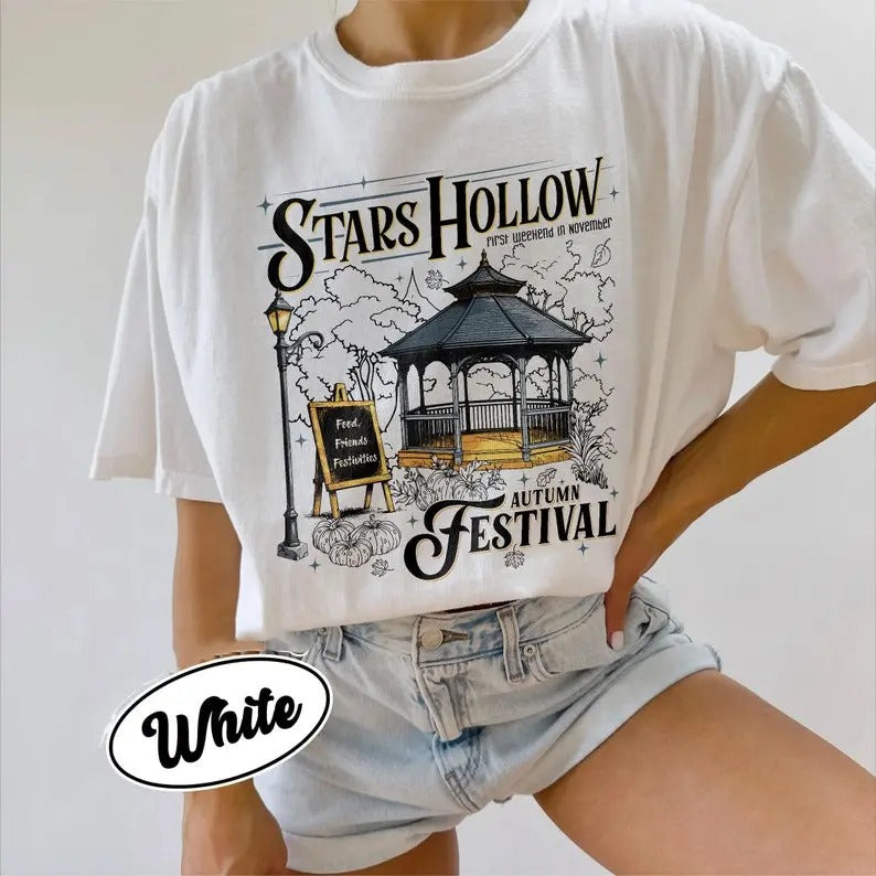 Halloween Stars Hollow  Shirt, Connecticut Inspired Tee, Autumn Festival Shirt, Autumn TV Show T Shirt, Gift For Friends Cotton Crewneck Casual