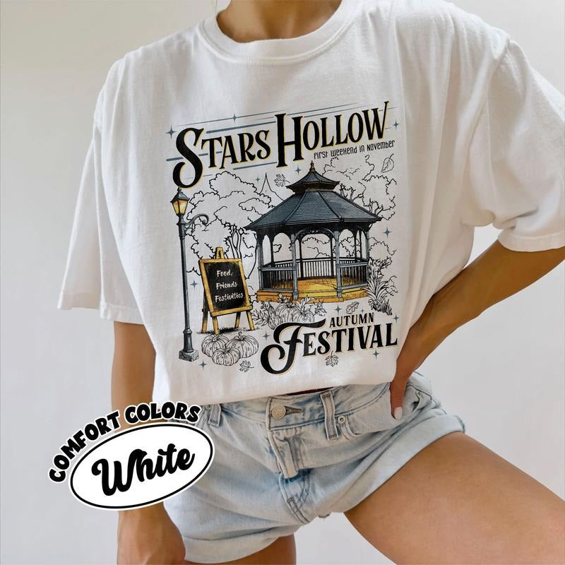 Halloween Stars Hollow Comfort Colors Shirt, Connecticut Inspired Tee, Autumn Festival Shirt, Autumn TV Show T Shirt, Gift For Friends Womenswear
