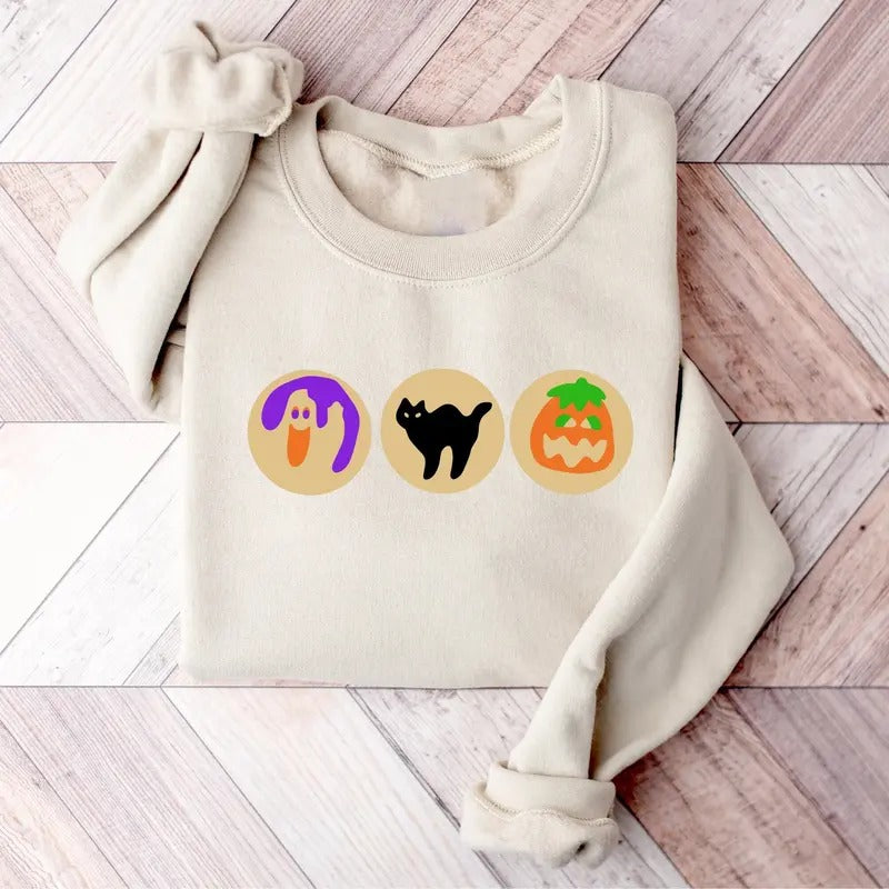 Halloween Sugar Cookie Sweatshirt, Cute Halloween Cookies Shirt, Spooky Season Cat Pumpkin Boo Ghost Crewneck, Halloween Cookies Sweater, Retro Fall, Cute Trick Or Treat Shirt, Ghost Shirt, Fall Halloween Gift Shirt