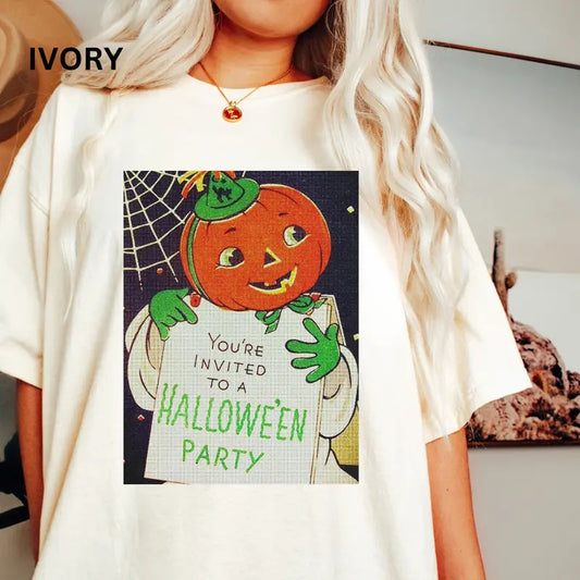 Halloween T-shirt, Comfort Colors Shirt, You're Invited to a Halloween Party Graphic Shirt, Vintage Shirt Cotton Fabric