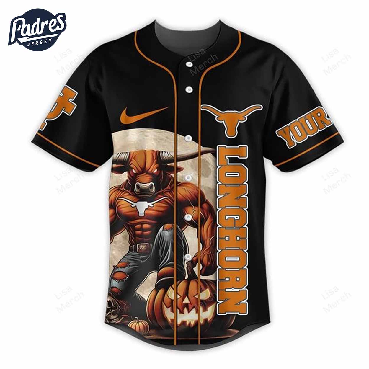 Halloween Texas Longhorns Fear The Longhorn Football Custom Baseball Jersey - Padres Jersey Oasis: Elevate Your... (Image 2)