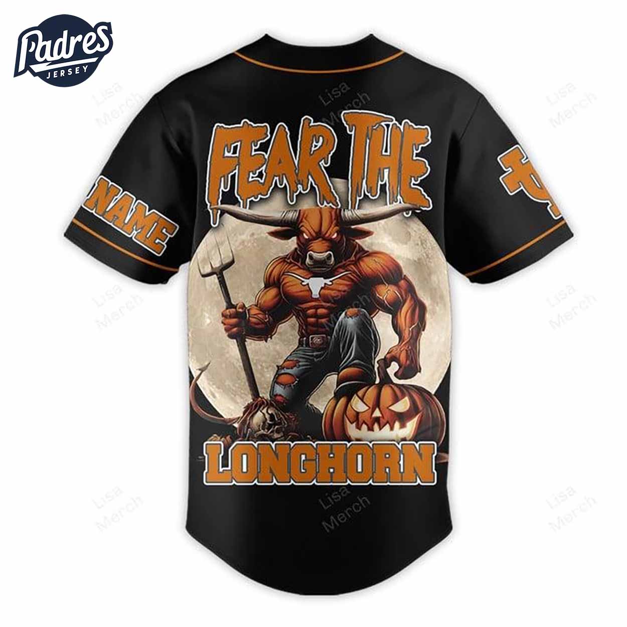 Halloween Texas Longhorns Fear The Longhorn Football Custom Baseball Jersey - Padres Jersey Oasis: Elevate Your... (Image 3)