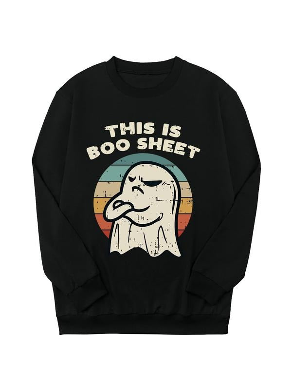 Halloween Themed Sweatshirt, Casual Long Sleeve Round Neck Pullover for Daily Wear, Clothing for All Seasons