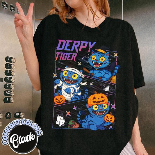 Halloween Tiger Derpy Comfort Colors T Shirt, Kpop Demon Hunter Shirt, Pumpkin Fall Vibes, Anime Lover Gifts